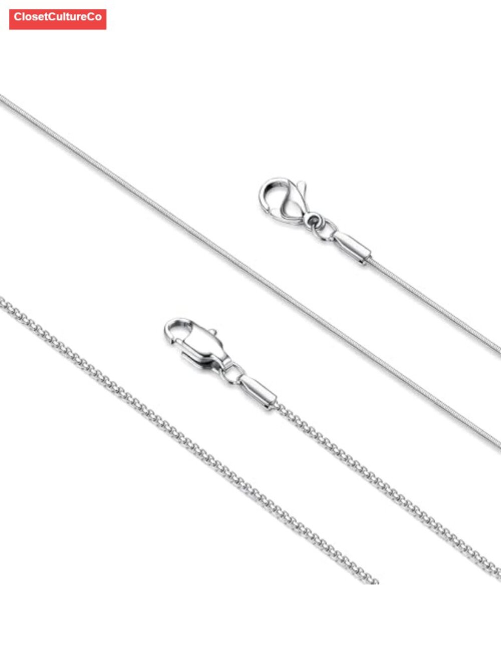 LOLIAS 2Pc 1mm Stainless Steel Chain Necklace Set Snake & Box for Women